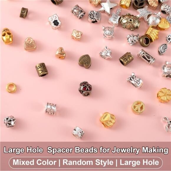 100 Gram Large Hole Beads for Jewelry Making, Craft Beads with Holes, - Picture 5 of 7